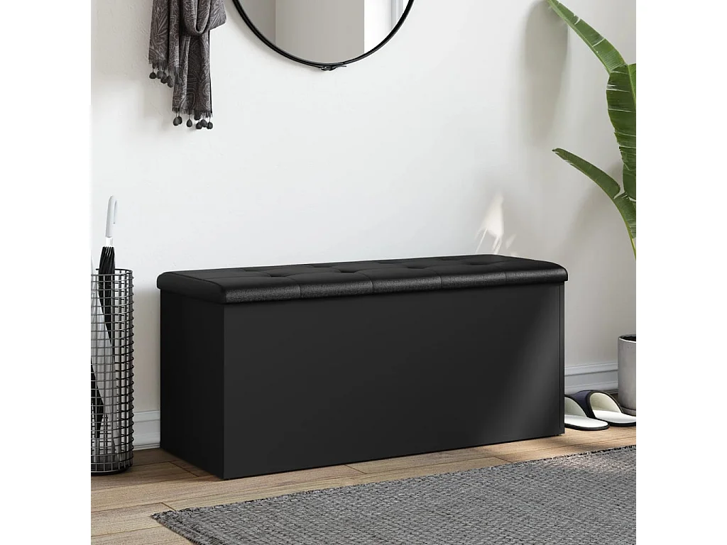 Banco de armazenamento preto 102x42x45 cm madeira trabalhada