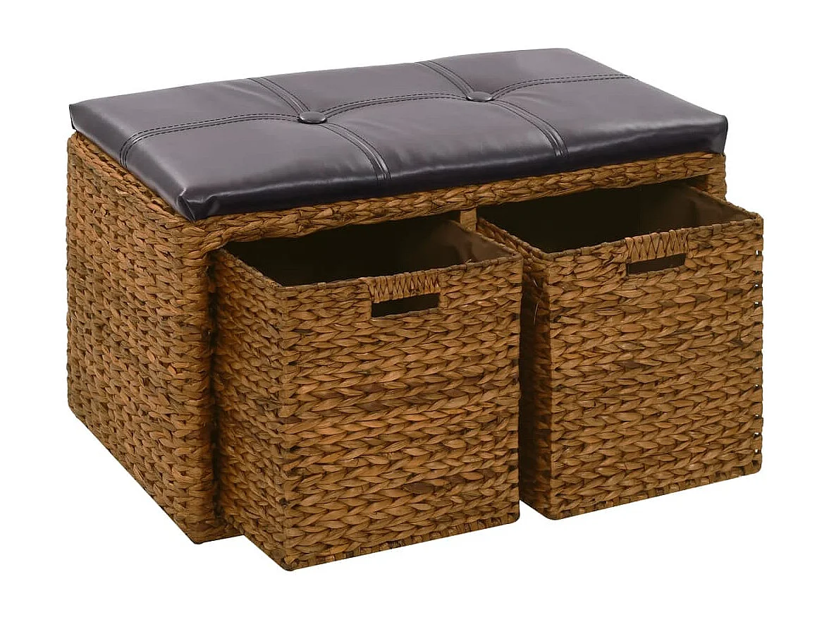 Banco com 2 cestos de aguapé 71 x 40 x 42 cm Castanho