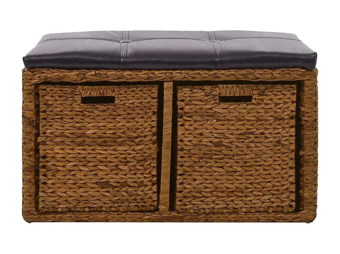 Banco com 2 cestos de aguapé 71 x 40 x 42 cm Castanho