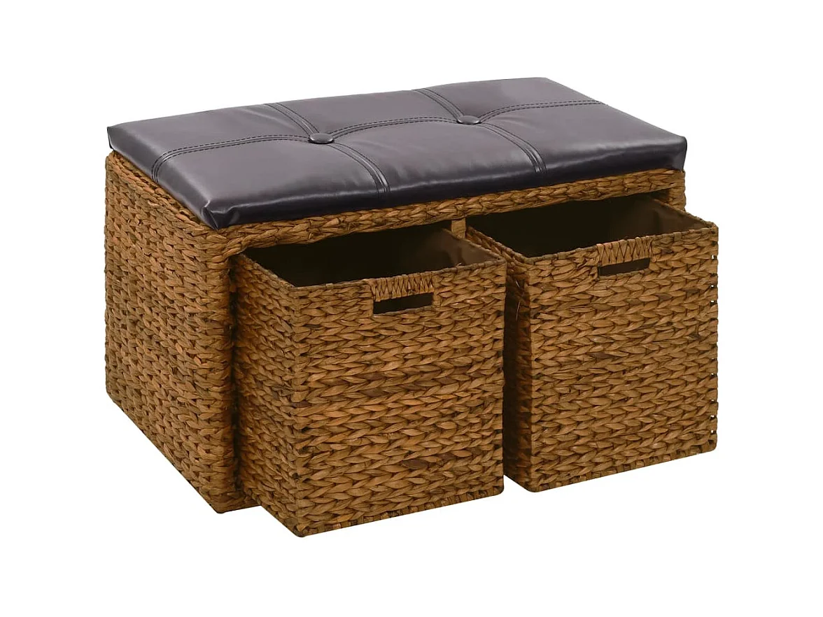 Banc avec 2 paniers Jacinthe d'eau 71 x 40 x 42 cm Marron
