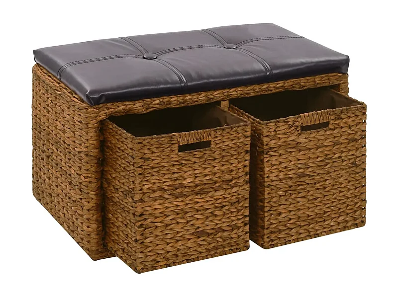 Banc avec 2 paniers Jacinthe d'eau 71 x 40 x 42 cm Marron