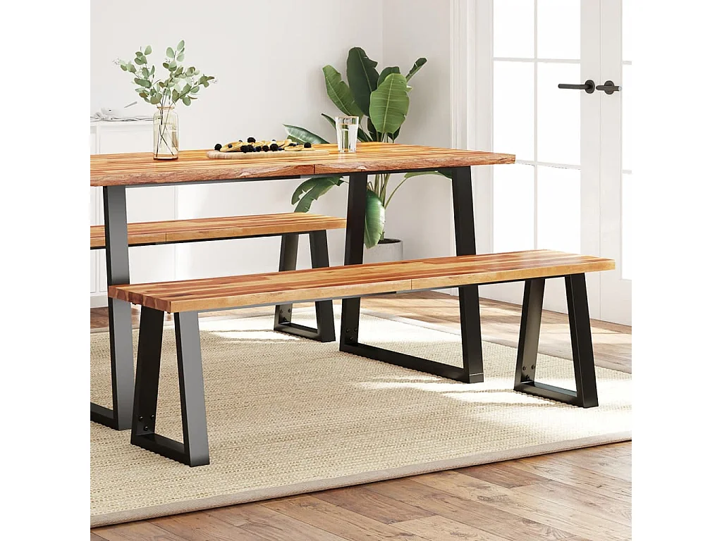 Panca con bordo vivo in legno massello di acacia da 160 cm