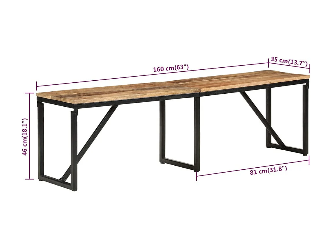 Banco 160x35x46 cm madera maciza de mango