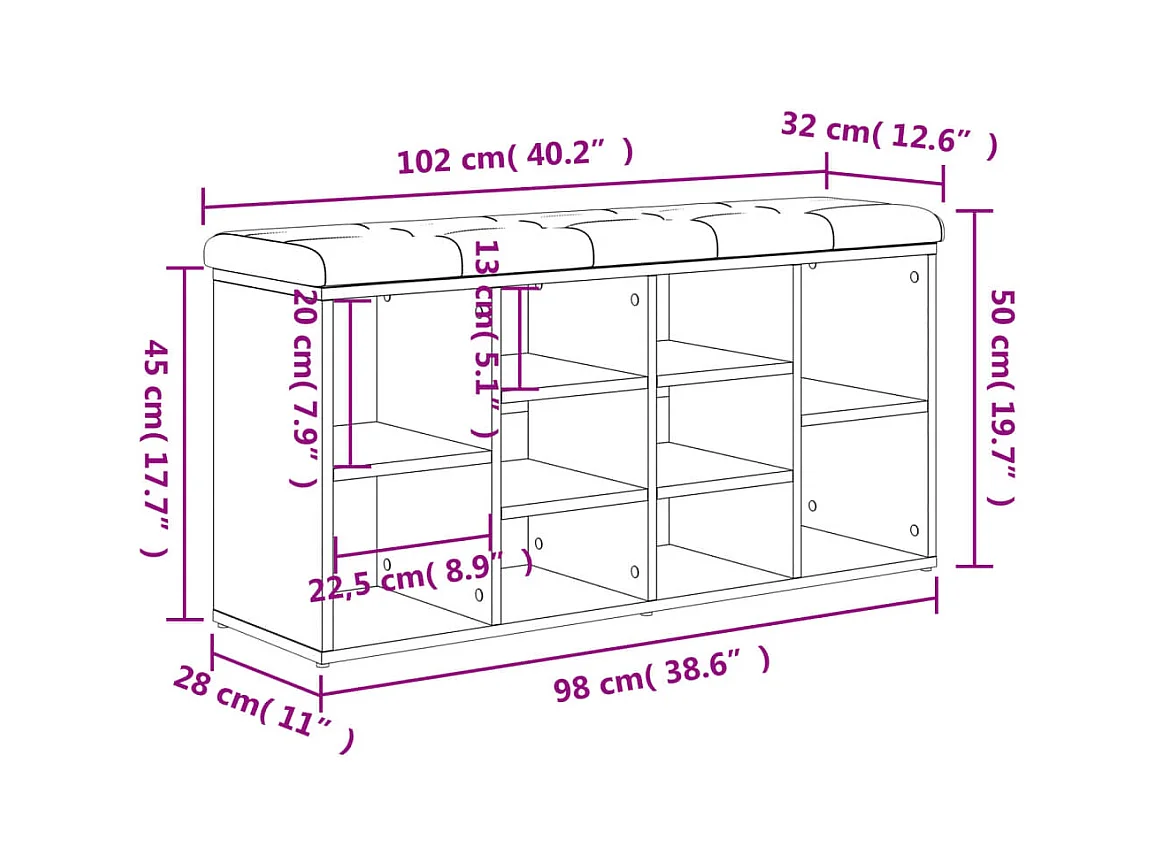 Sonoma eiken schoenenbank 102x32x50 cm samengesteld hout