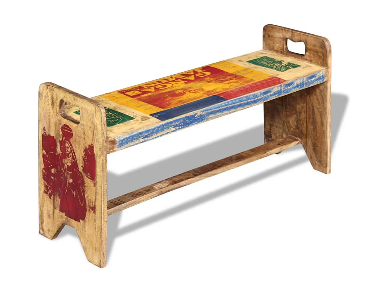 Banco de madera maciza reciclada 100x30x50 cm