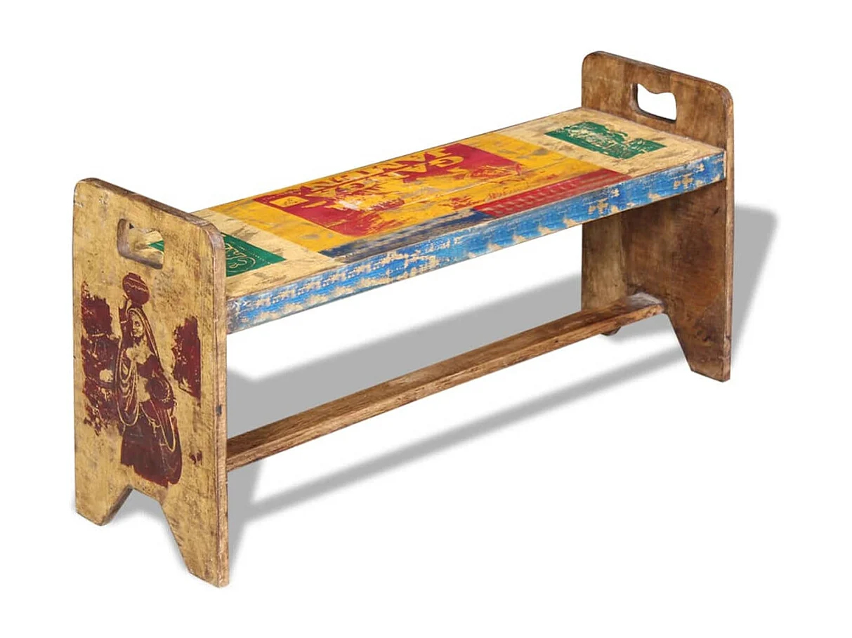 Banco de madera maciza reciclada 100x30x50 cm