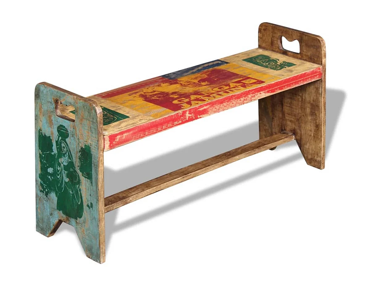 Banco de madera maciza reciclada 100x30x50 cm