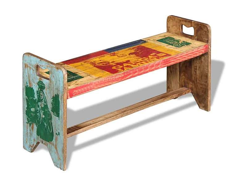 Banco de madera maciza reciclada 100x30x50 cm
