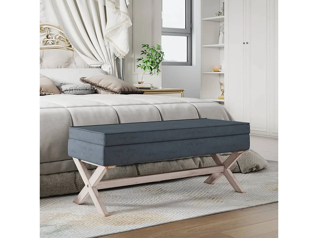 Banqueta de armazenamento Cinza escuro 110x45x49 cm Veludo