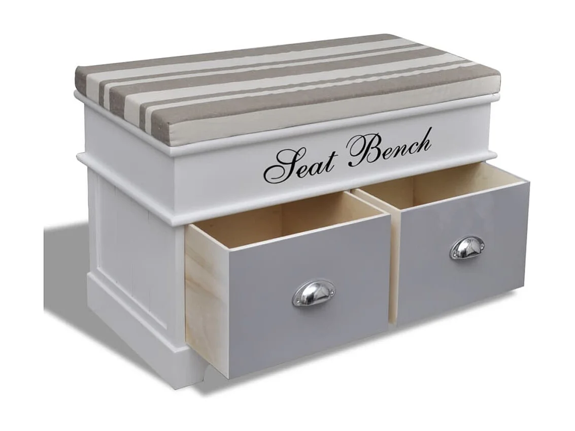 Banco de entrada e arrumação com almofada cinza 2 gavetas Branco