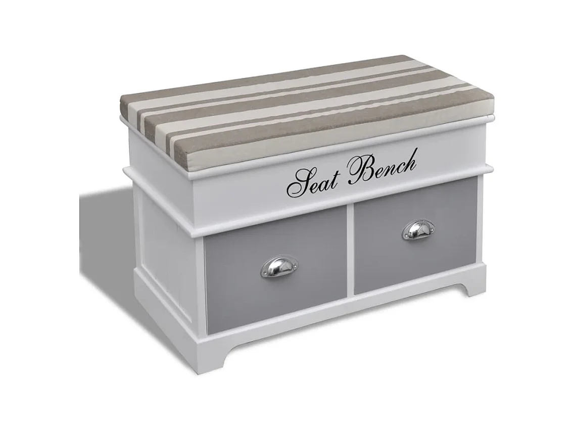 Banc d'entrée et de rangement avec coussin gris 2 tiroirs Blanc