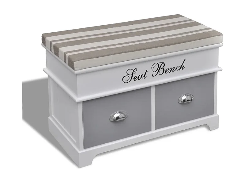 Panca da ingresso e contenitore con cuscino grigio 2 cassetti Bianco