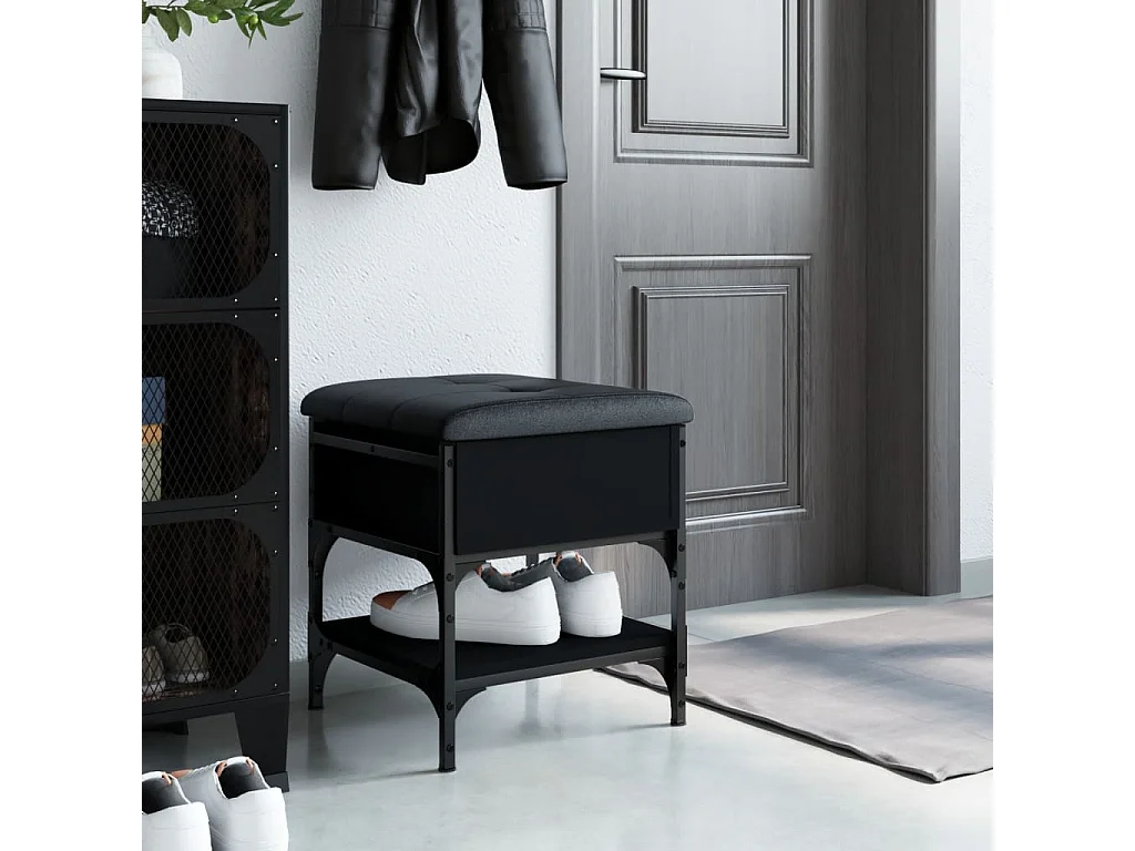 Banc à chaussures noir 42x42x45 cm bois d'ingénierie