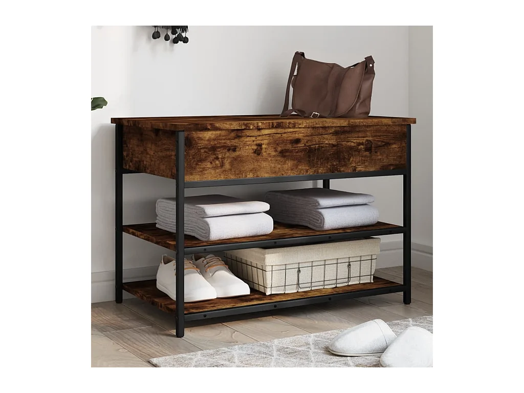 Gerookt eiken schoenenbank 70x42,5x50 cm samengesteld hout