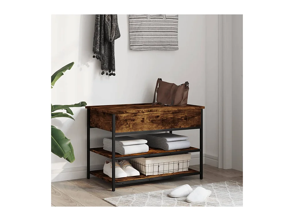 Gerookt eiken schoenenbank 70x42,5x50 cm samengesteld hout