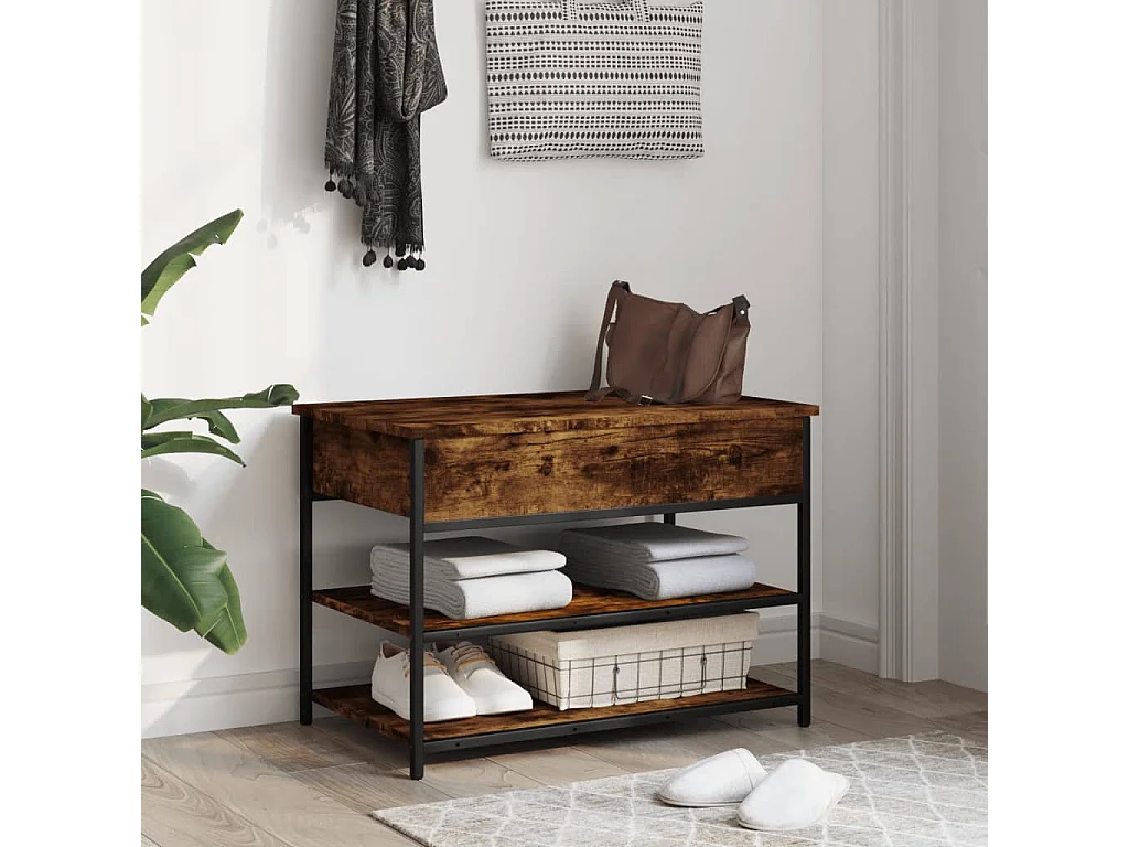 Gerookt eiken schoenenbank 70x42,5x50 cm samengesteld hout