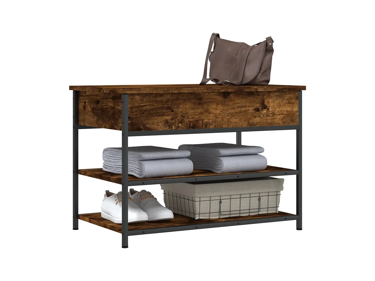 Gerookt eiken schoenenbank 70x42,5x50 cm samengesteld hout