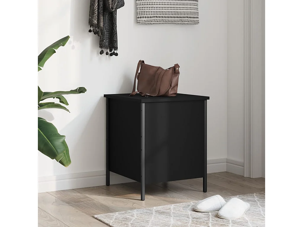 Banco de armazenamento preto 40x42,5x50 cm madeira trabalhada