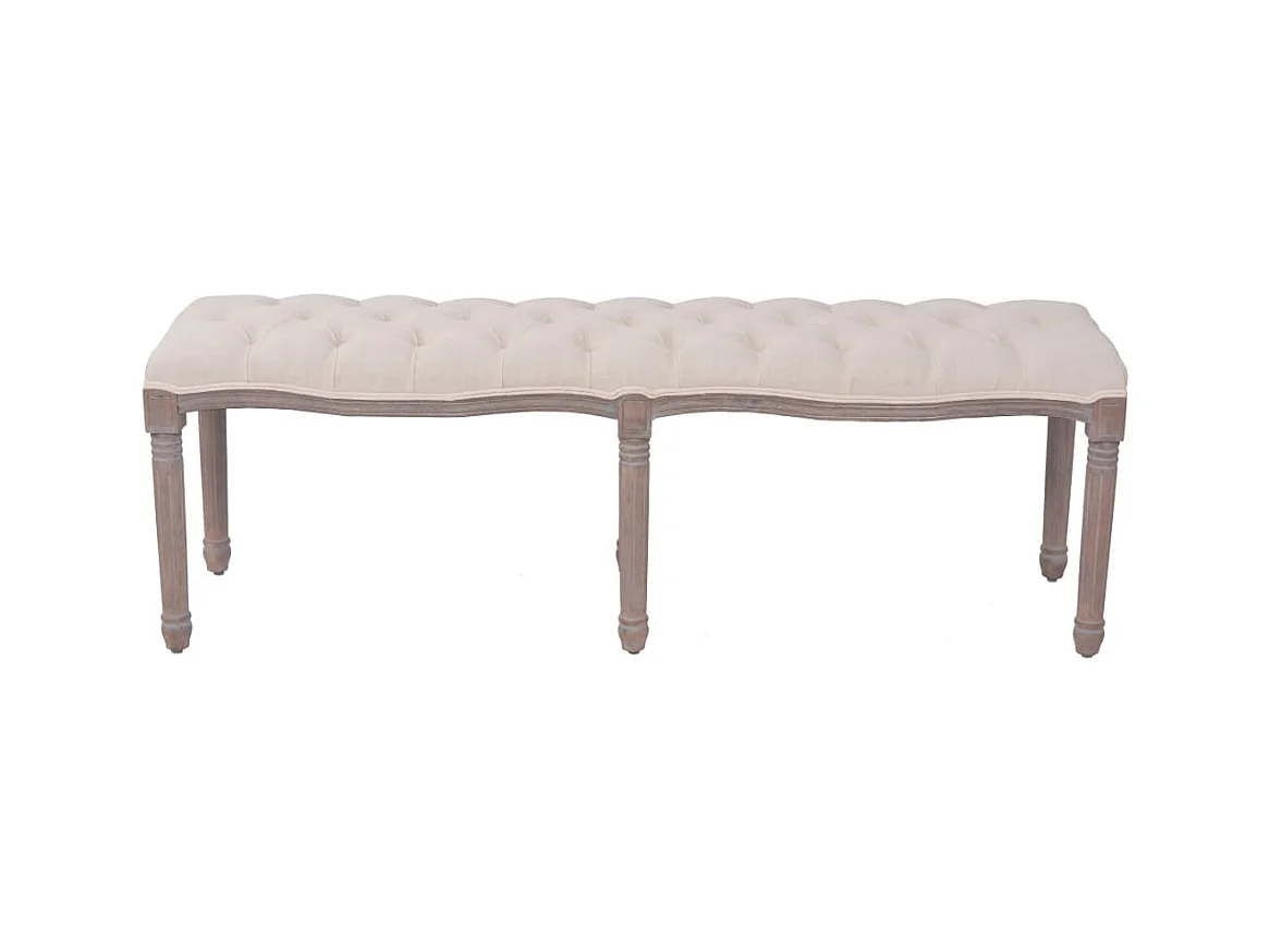 Banco de lino de madera maciza, 150 x 40 x 48 cm, blanco crema