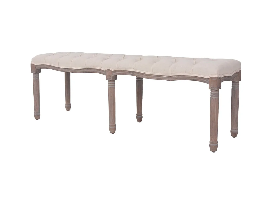 Banco de lino de madera maciza, 150 x 40 x 48 cm, blanco crema