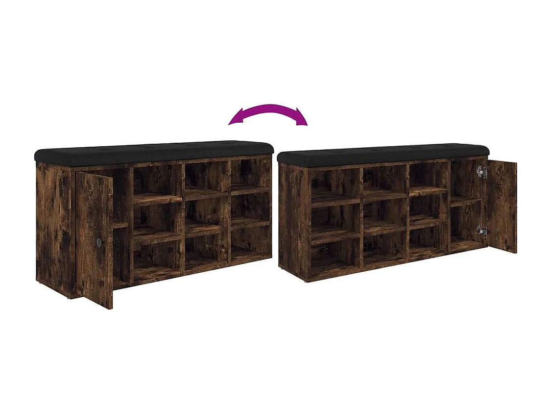 Schoenenbank gerookt eiken 102x32x50 cm samengesteld hout