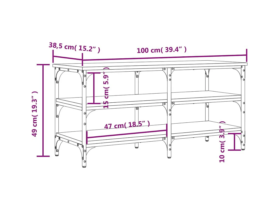 Banc à chaussures chêne fumé 100x38,5x49 cm bois d'ingénierie