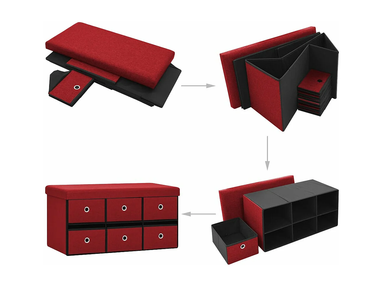 Panca portaoggetti pieghevole Bordeaux 76x38x38 cm Finto lino