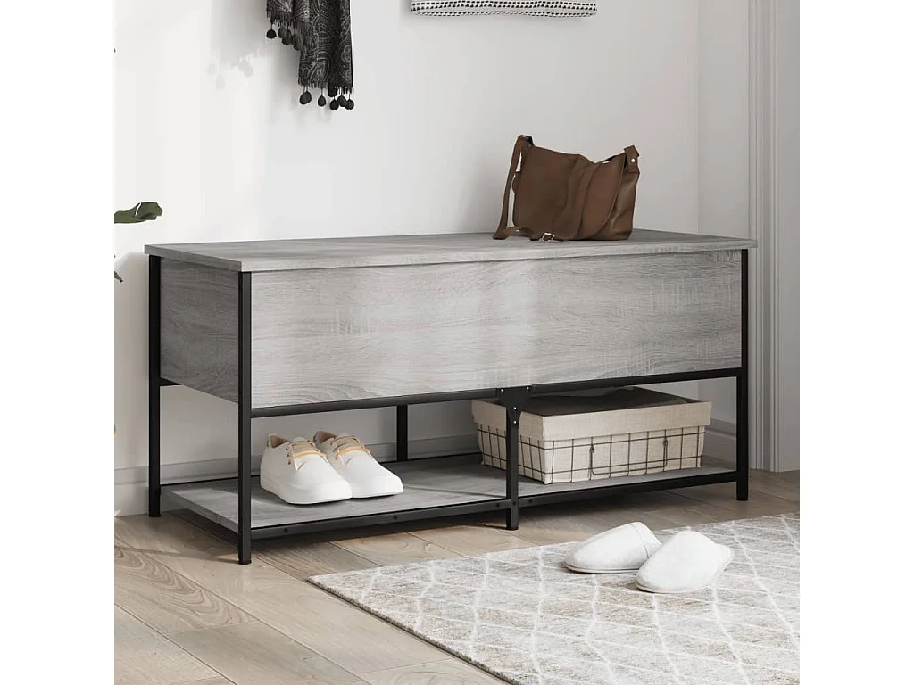 Banco de armazenamento cinza Sonoma 100x42,5x47 cm madeira projetada