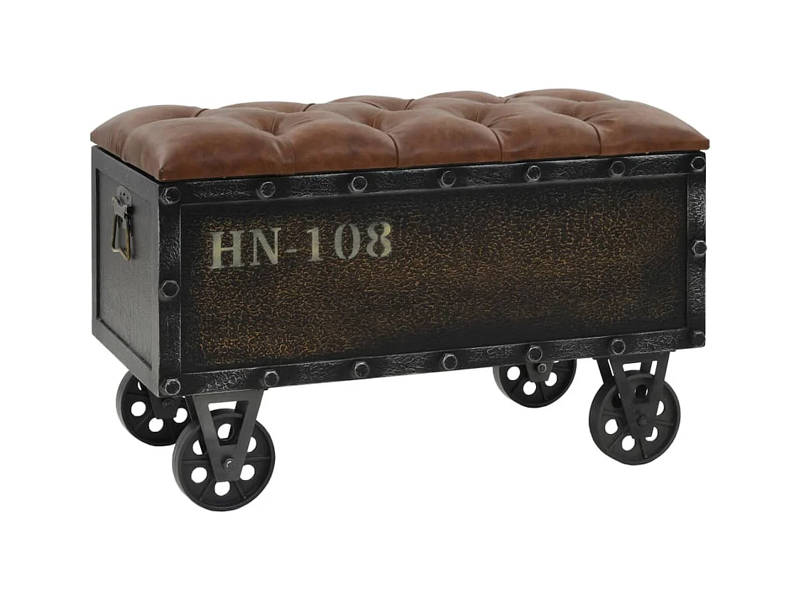 Banc de rangement Bois massif et similicuir 80,5x41x50 cm