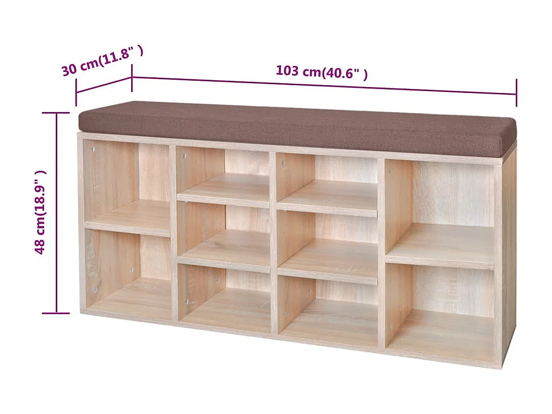 Panca porta scarpe 10 scomparti Colore rovere