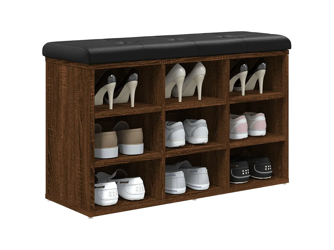 Schuhbank aus brauner Eiche, 82 x 32 x 50 cm, Holzwerkstoff