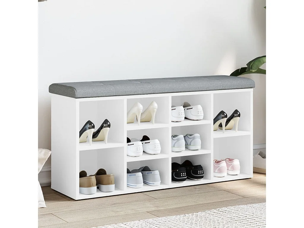 Banc à chaussures blanc 102x32x50 cm bois d'ingénierie