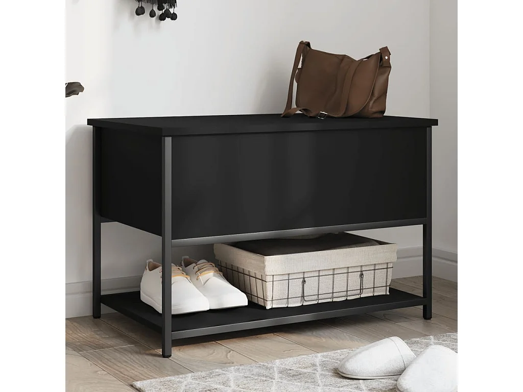 Panca portaoggetti nera 70x42,5x47 cm in derivati del legno