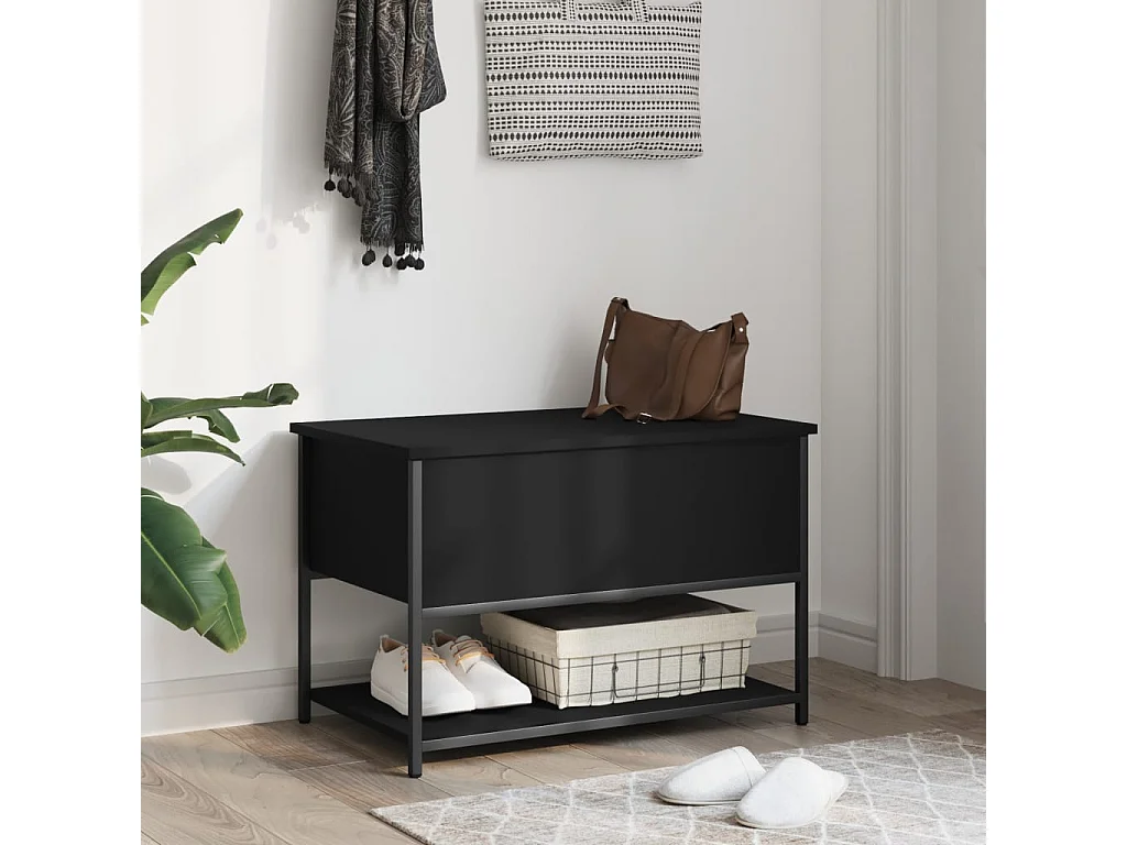 Panca portaoggetti nera 70x42,5x47 cm in derivati del legno