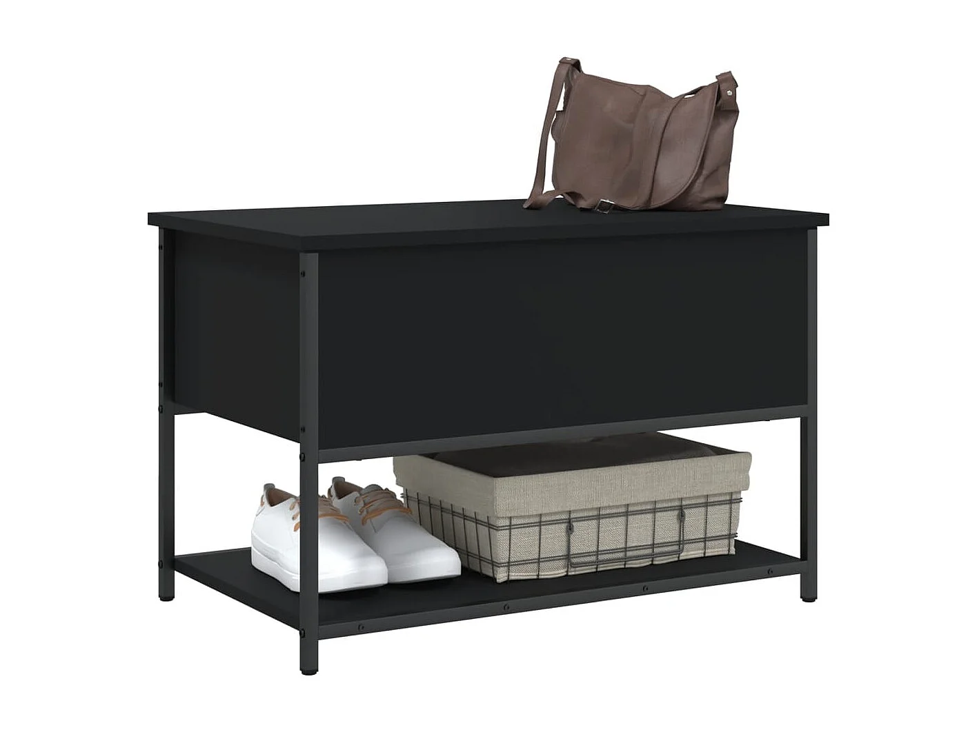 Panca portaoggetti nera 70x42,5x47 cm in derivati del legno