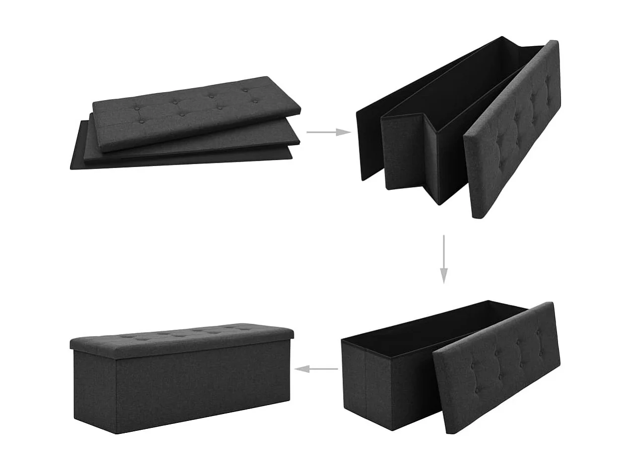 Banc de rangement pliable Noir Faux lin