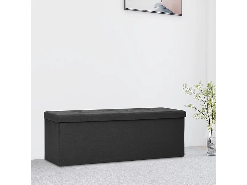 Banc de rangement pliable Noir Faux lin