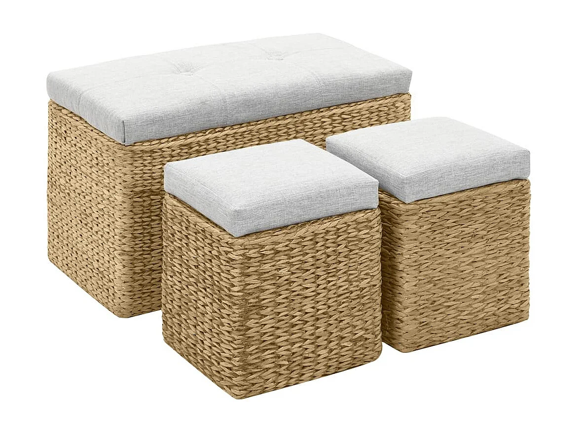 Panca con 2 pouf Giacinto d'acqua Grigio