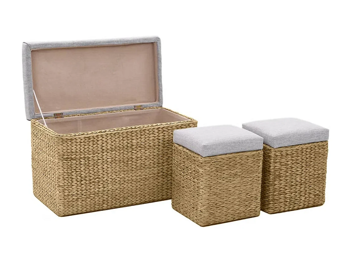 Panca con 2 pouf Giacinto d'acqua Grigio