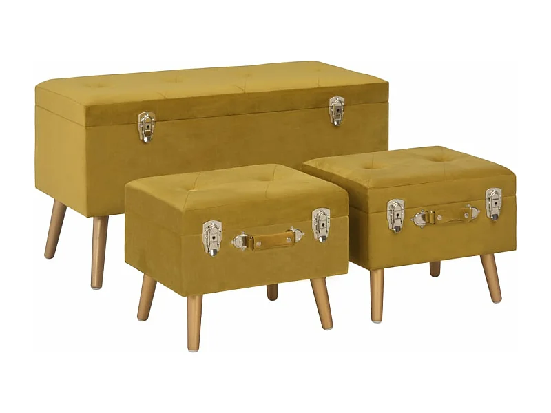 Tabourets de rangement lot de 3 Jaune moutarde Velours