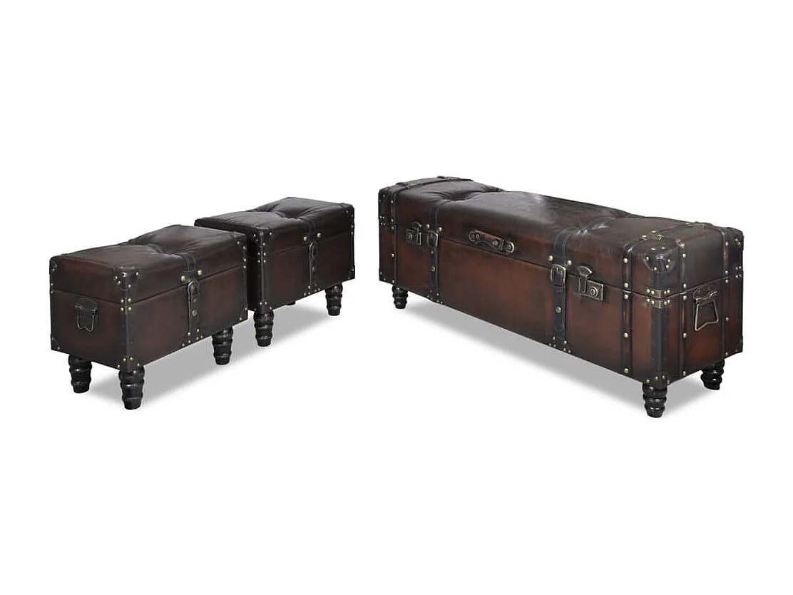 Ensemble de bancs de rangement 3 pcs Marron