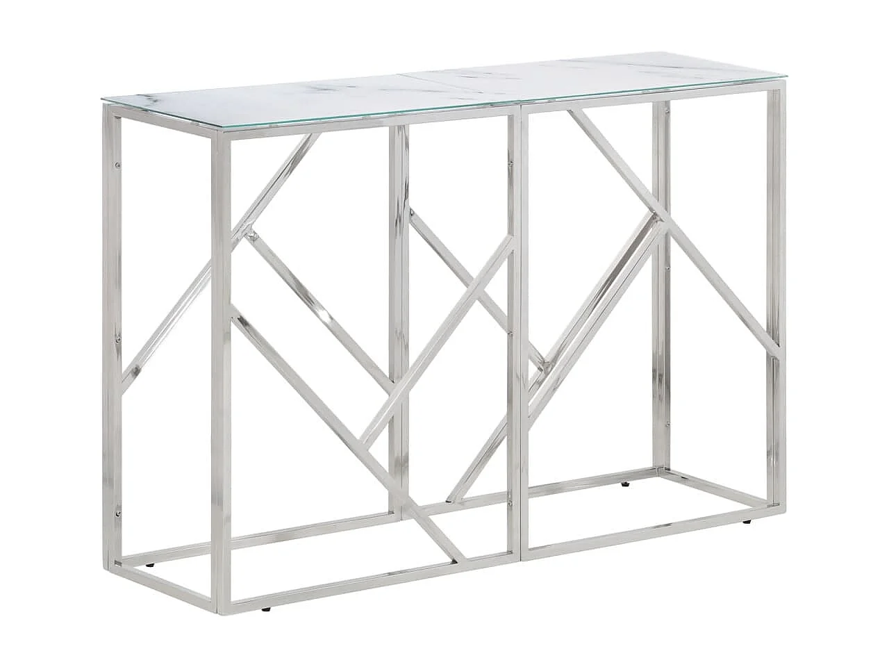 Consoletafel van zilverkleurig roestvrij staal en gehard glas