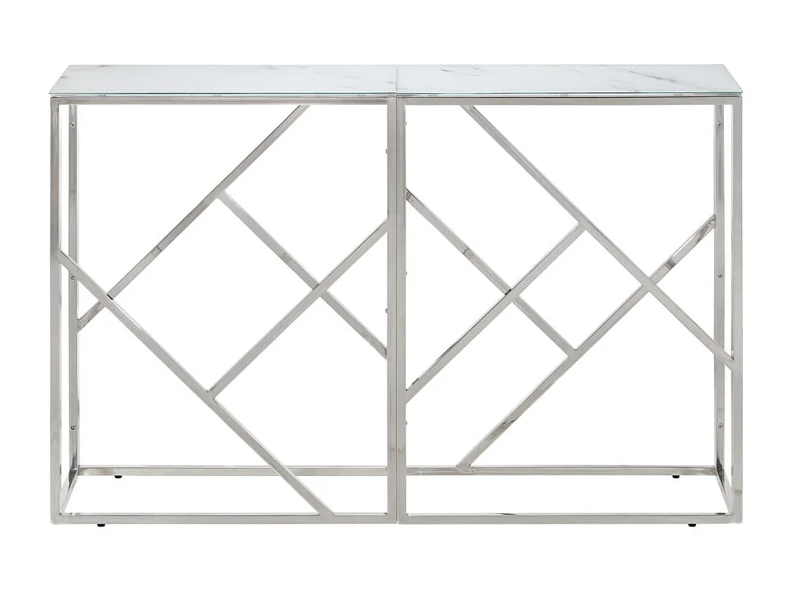Consoletafel van zilverkleurig roestvrij staal en gehard glas