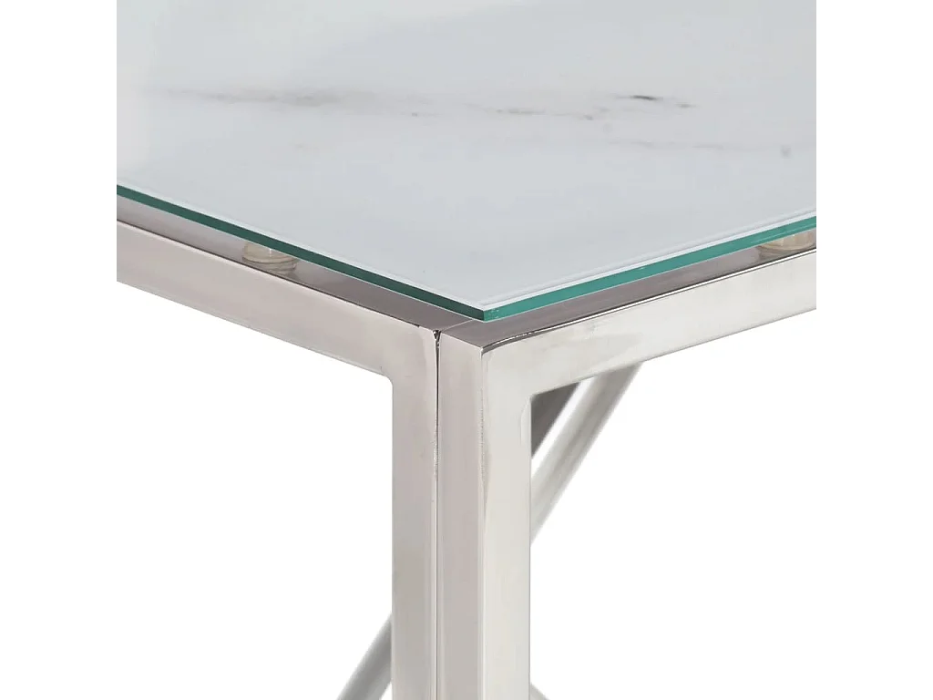 Consoletafel van zilverkleurig roestvrij staal en gehard glas