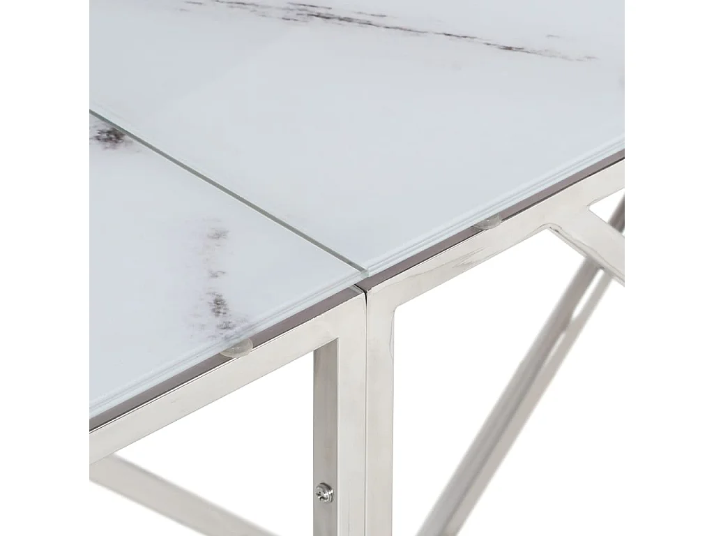 Consoletafel van zilverkleurig roestvrij staal en gehard glas