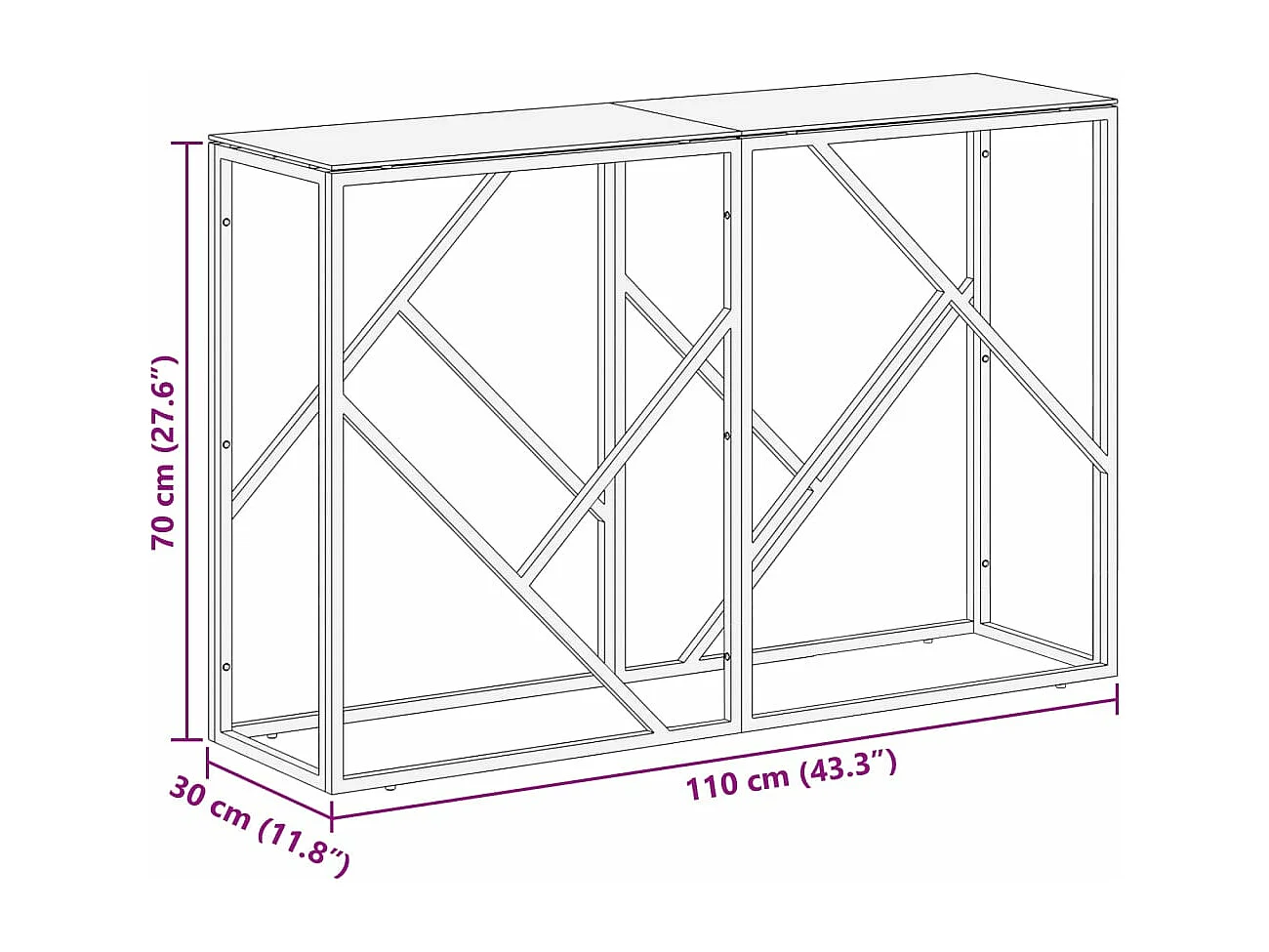 Consoletafel van zilverkleurig roestvrij staal en gehard glas