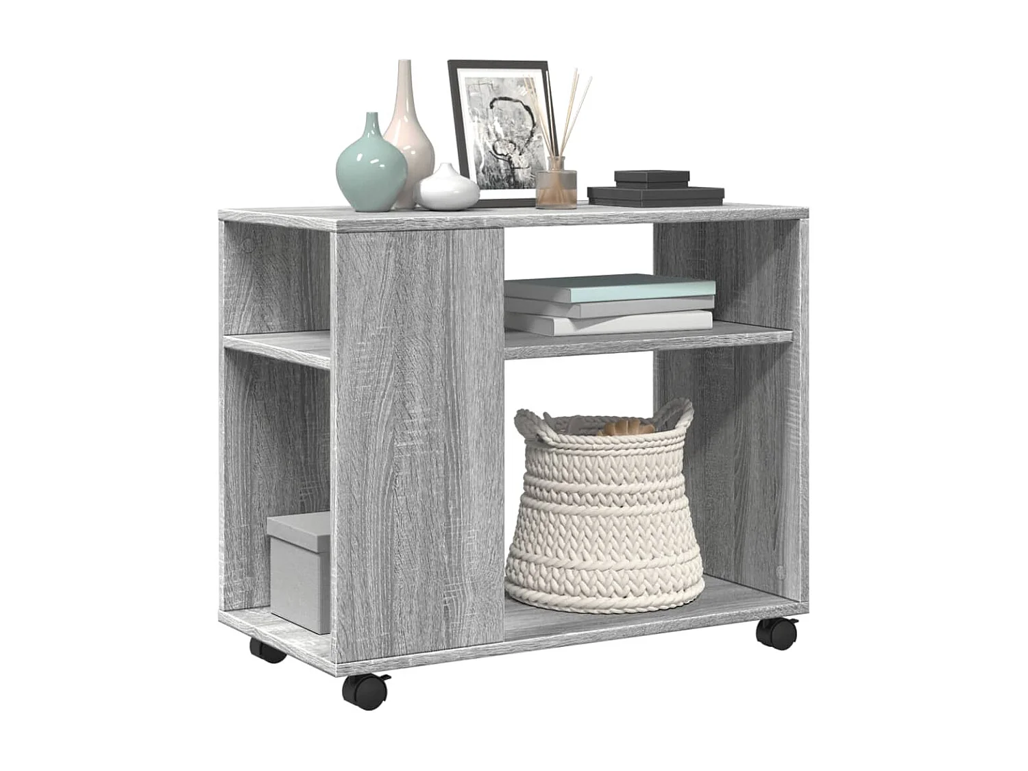 Table d'appoint avec roues sonoma gris bois d'ingénierie