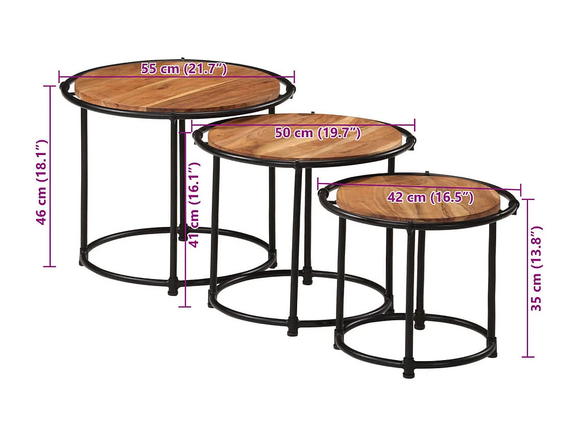 Tables gigognes 3 pcs bois massif d'acacia