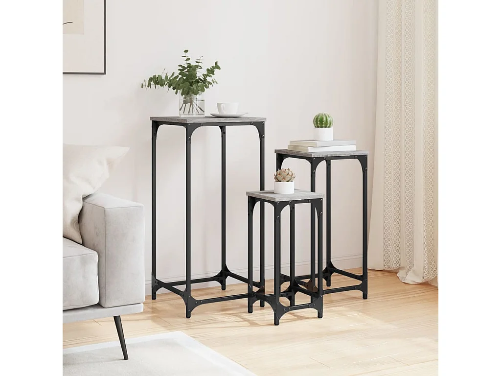 Tavolini impilabili 3 pezzi in MDF grigio Sonoma