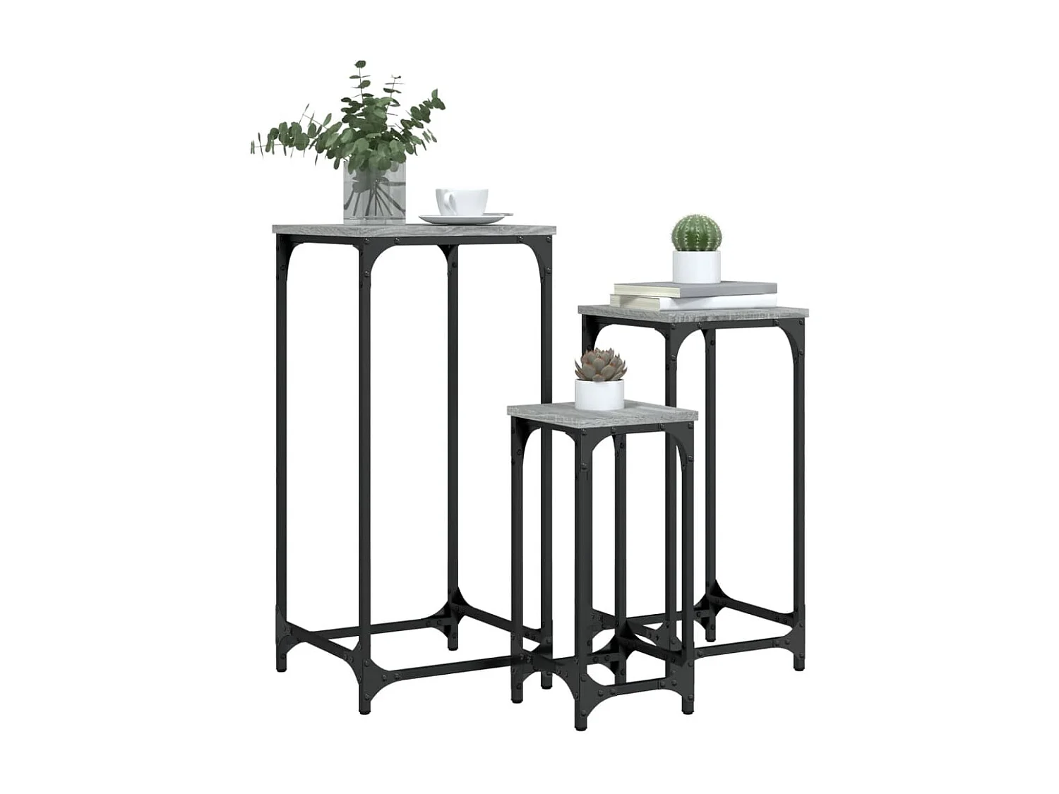 Tavolini impilabili 3 pezzi in MDF grigio Sonoma